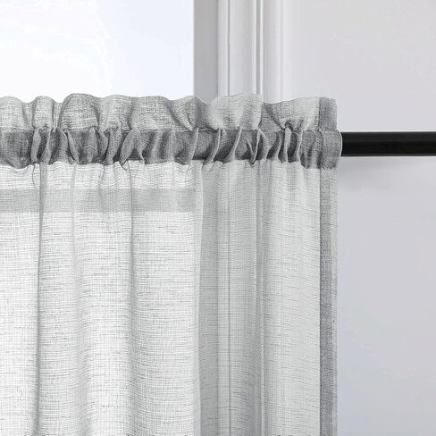 Silver Grey Kitchen Curtains 36 Inch Length for Kitchen 2 Panels Rod Pocket Linen Woven Textured Semi Sheer Cafe Curtain Tiers for Party Living Room Small Window Bathroom 30x36 Inches Long Light Gray in Saudi Arabia