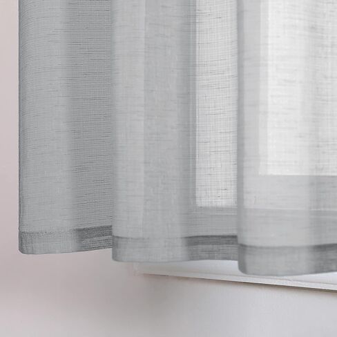 Silver Grey Kitchen Curtains 36 Inch Length for Kitchen 2 Panels Rod Pocket Linen Woven Textured Semi Sheer Cafe Curtain Tiers for Party Living Room Small Window Bathroom 30x36 Inches Long Light Gray in Saudi Arabia