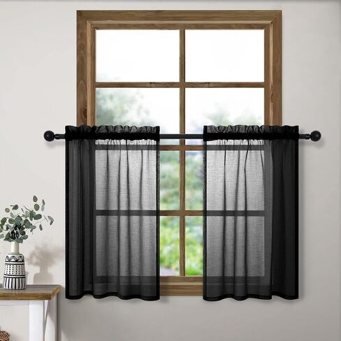 Silver Grey Kitchen Curtains 36 Inch Length for Kitchen 2 Panels Rod Pocket Linen Woven Textured Semi Sheer Cafe Curtain Tiers for Party Living Room Small Window Bathroom 30x36 Inches Long Light Gray in Saudi Arabia