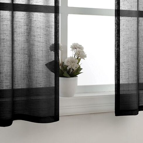 Silver Grey Kitchen Curtains 36 Inch Length for Kitchen 2 Panels Rod Pocket Linen Woven Textured Semi Sheer Cafe Curtain Tiers for Party Living Room Small Window Bathroom 30x36 Inches Long Light Gray in Saudi Arabia