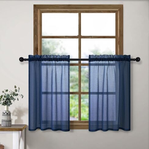 Silver Grey Kitchen Curtains 36 Inch Length for Kitchen 2 Panels Rod Pocket Linen Woven Textured Semi Sheer Cafe Curtain Tiers for Party Living Room Small Window Bathroom 30x36 Inches Long Light Gray in Saudi Arabia