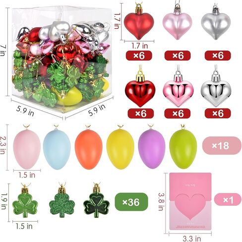 Chezmax 91PCS Mini Valentine’s Ornaments for Small Tree Valentines Mini Ornaments Valentine's Day Heart Ornaments Easter Egg Hanging Ornaments St. Patrick's Day Shamrock Ornaments for Mini Tree in Saudi Arabia