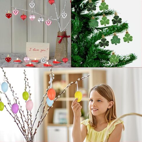 Chezmax 91PCS Mini Valentine’s Ornaments for Small Tree Valentines Mini Ornaments Valentine's Day Heart Ornaments Easter Egg Hanging Ornaments St. Patrick's Day Shamrock Ornaments for Mini Tree in Saudi Arabia