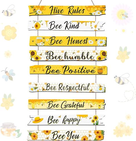 Jetec Bee Sign Hive Rules جدار ديكور لوحة هدية متواضعة زخرفة عيد الميلاد لعيد الميلاد المنزل الربيع ديزي عباد الشمس الزينة غرفة المعيشة مطبخ ريفي (أصفر) in Kuwait
