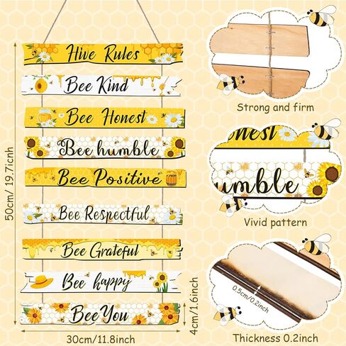 Jetec Bee Sign Hive Rules جدار ديكور لوحة هدية متواضعة زخرفة عيد الميلاد لعيد الميلاد المنزل الربيع ديزي عباد الشمس الزينة غرفة المعيشة مطبخ ريفي (أصفر) in Kuwait