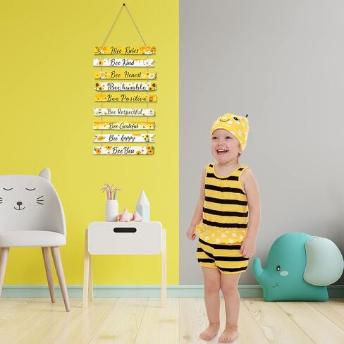 Jetec Bee Sign Hive Rules جدار ديكور لوحة هدية متواضعة زخرفة عيد الميلاد لعيد الميلاد المنزل الربيع ديزي عباد الشمس الزينة غرفة المعيشة مطبخ ريفي (أصفر) in Kuwait