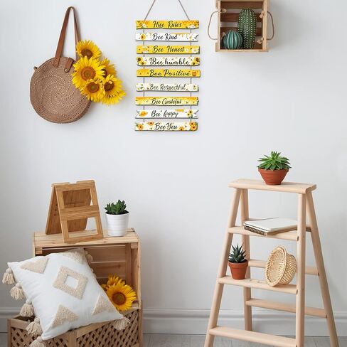 Jetec Bee Sign Hive Rules جدار ديكور لوحة هدية متواضعة زخرفة عيد الميلاد لعيد الميلاد المنزل الربيع ديزي عباد الشمس الزينة غرفة المعيشة مطبخ ريفي (أصفر) in Kuwait