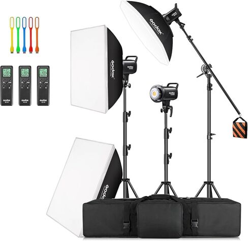 Godox 3 Pack SL-60II bi 180W CRI95+ أبيض إضاءة الإخراج المستمر LED مجموعة أدوات تركيب بوينز لليوتيوب، تصوير الفيديو، الاستوديو، تصوير الأطفال، الزفاف والسوفت بوكس، حامل الضوء، حقيبة حمل in Kuwait