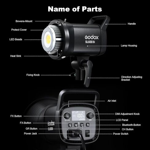 Godox 3 Pack SL-60II bi 180W CRI95+ أبيض إضاءة الإخراج المستمر LED مجموعة أدوات تركيب بوينز لليوتيوب، تصوير الفيديو، الاستوديو، تصوير الأطفال، الزفاف والسوفت بوكس، حامل الضوء، حقيبة حمل in Kuwait