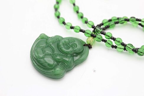 قلادة من حجر اليشم الاخضر المقلد الضاحك بوذا السعيد، قلادة فينغ شوي للحماية من الثروة والحظ السعيد والصحة والراتنج، بدون احجار كريمة in Kuwait