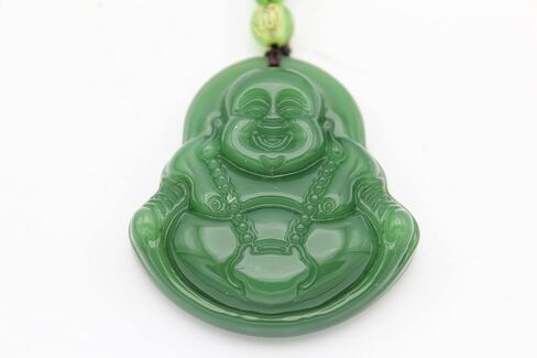 قلادة من حجر اليشم الاخضر المقلد الضاحك بوذا السعيد، قلادة فينغ شوي للحماية من الثروة والحظ السعيد والصحة والراتنج، بدون احجار كريمة in Kuwait