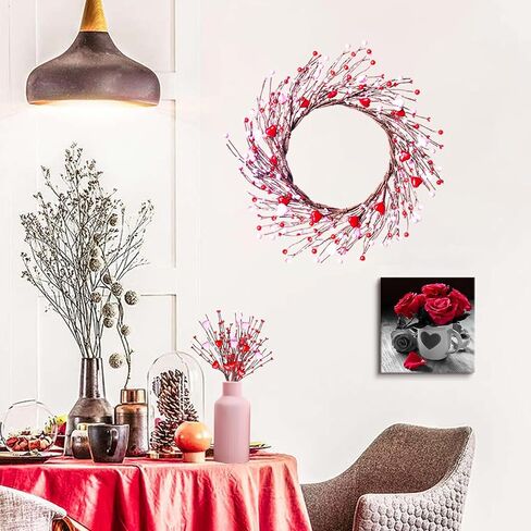 6 قطع من سيقان الزهور الاصطناعية لعيد الحب، اعواد توت صناعية على شكل قلب مقاس 16 انش، فروع التوت لعيد الحب، ديكور الزفاف، احمر وزهري من بروفولي in Kuwait