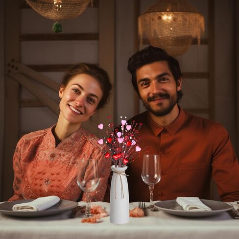 6 قطع من سيقان الزهور الاصطناعية لعيد الحب، اعواد توت صناعية على شكل قلب مقاس 16 انش، فروع التوت لعيد الحب، ديكور الزفاف، احمر وزهري من بروفولي in Kuwait