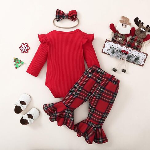 Baby Girl My 1st Christmas Outfits Letter Long Sleeve Romper Tops+Bell Bottom Pants+Headband 3 Pcs Clothes Set in Saudi Arabia