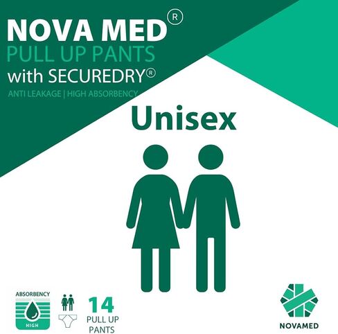 حفاضات نوفاميد لسلس البول، سراويل سحب للكبار، حفاضات للبالغين - 14 بنطال في كل عبوة (مقاس متوسط) - امتصاص 1650 مل in Kuwait