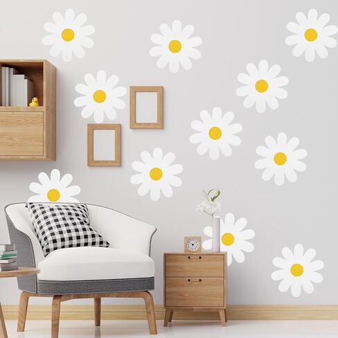 18 Sheets White Daisy Wall Decals Flower Wall Stickers Durable Vinyl Material Waterproof Peel and Stick Classic Daisy Wall Decals for Kids Girls Nursery Bedroom Livingroom Wall Decor in Kuwait