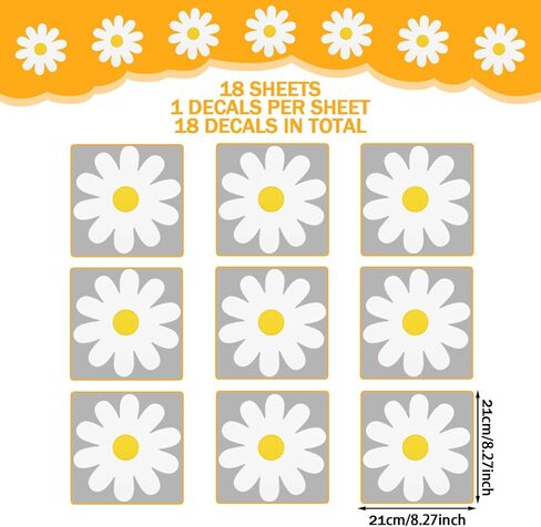 18 Sheets White Daisy Wall Decals Flower Wall Stickers Durable Vinyl Material Waterproof Peel and Stick Classic Daisy Wall Decals for Kids Girls Nursery Bedroom Livingroom Wall Decor in Kuwait