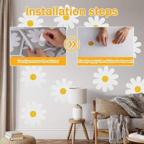 18 Sheets White Daisy Wall Decals Flower Wall Stickers Durable Vinyl Material Waterproof Peel and Stick Classic Daisy Wall Decals for Kids Girls Nursery Bedroom Livingroom Wall Decor in Kuwait
