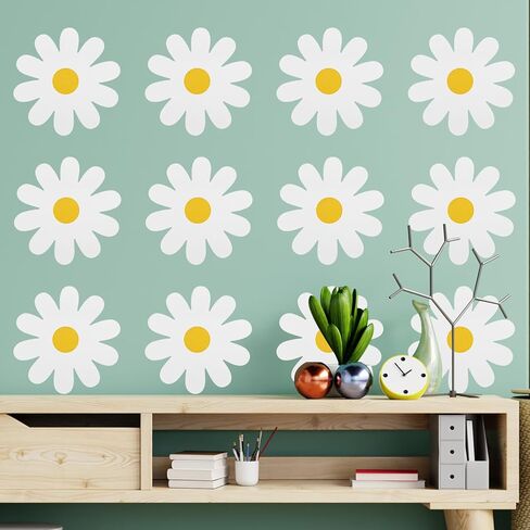 18 Sheets White Daisy Wall Decals Flower Wall Stickers Durable Vinyl Material Waterproof Peel and Stick Classic Daisy Wall Decals for Kids Girls Nursery Bedroom Livingroom Wall Decor in Kuwait