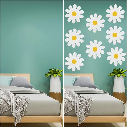 18 Sheets White Daisy Wall Decals Flower Wall Stickers Durable Vinyl Material Waterproof Peel and Stick Classic Daisy Wall Decals for Kids Girls Nursery Bedroom Livingroom Wall Decor in Kuwait