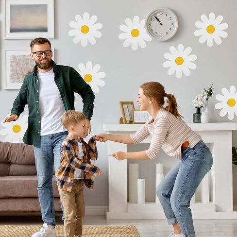 18 Sheets White Daisy Wall Decals Flower Wall Stickers Durable Vinyl Material Waterproof Peel and Stick Classic Daisy Wall Decals for Kids Girls Nursery Bedroom Livingroom Wall Decor in Kuwait