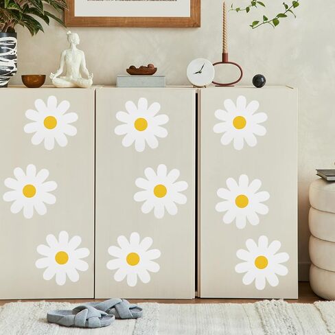 18 Sheets White Daisy Wall Decals Flower Wall Stickers Durable Vinyl Material Waterproof Peel and Stick Classic Daisy Wall Decals for Kids Girls Nursery Bedroom Livingroom Wall Decor in Kuwait