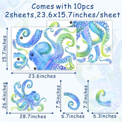 Large Octopus Wall Sticker Ocean Animal Wall Decal Peel and Stick Vinyl Wall Art Mural for Bathroom Decor Kraken Tentacles Wall Stickers Under The Sea Wall Decals for Kids Bedroom Living Room in Saudi Arabia