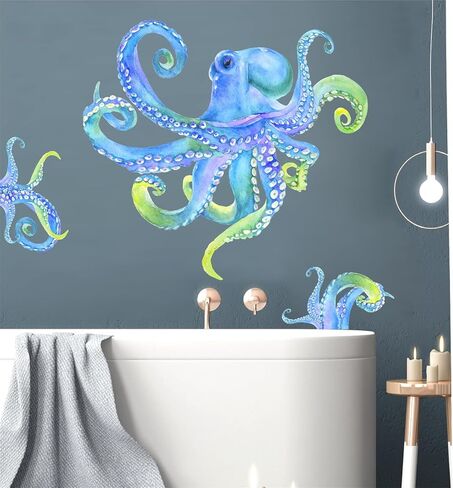Large Octopus Wall Sticker Ocean Animal Wall Decal Peel and Stick Vinyl Wall Art Mural for Bathroom Decor Kraken Tentacles Wall Stickers Under The Sea Wall Decals for Kids Bedroom Living Room in Saudi Arabia