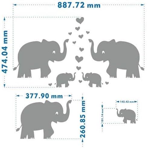 Elephant Wall Decal Family Wall Decal With Hearts and Butterfly Wall Decals Baby Nursery Decor Kids Room Wall Stickers, Grey in Saudi Arabia
