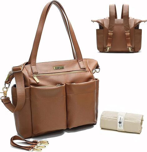 miss fong Diaper Bag Tote Leather Diaper Bag Backpack Pañaleras Para Bebe with 15 Pockets,Leather Diaper Tote with Diaper Changing Pad, Baby Bag for Moms Mommy Bag for Women in Saudi Arabia