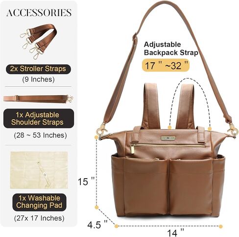 miss fong Diaper Bag Tote Leather Diaper Bag Backpack Pañaleras Para Bebe with 15 Pockets,Leather Diaper Tote with Diaper Changing Pad, Baby Bag for Moms Mommy Bag for Women in Saudi Arabia