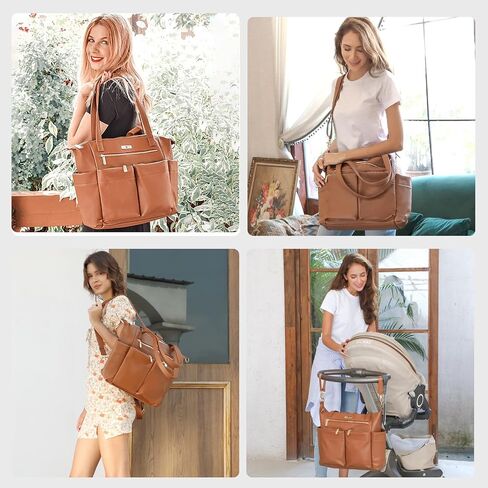 miss fong Diaper Bag Tote Leather Diaper Bag Backpack Pañaleras Para Bebe with 15 Pockets,Leather Diaper Tote with Diaper Changing Pad, Baby Bag for Moms Mommy Bag for Women in Saudi Arabia