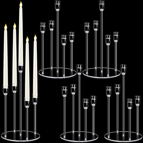 Barydat 4 Pieces Acrylic Candelabra Centerpiece Clear 5 Arms Candle Holder Centerpiece Taper Candle Holder Bulks Candlestick Holder for Wedding Christmas Party Gift, Fit 0.87" LED Candles in Kuwait