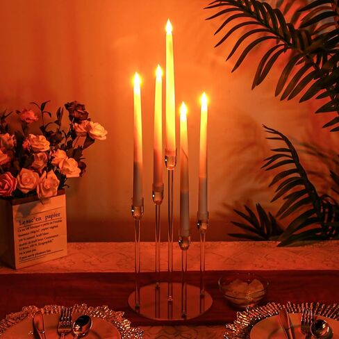 Barydat 4 Pieces Acrylic Candelabra Centerpiece Clear 5 Arms Candle Holder Centerpiece Taper Candle Holder Bulks Candlestick Holder for Wedding Christmas Party Gift, Fit 0.87" LED Candles in Kuwait