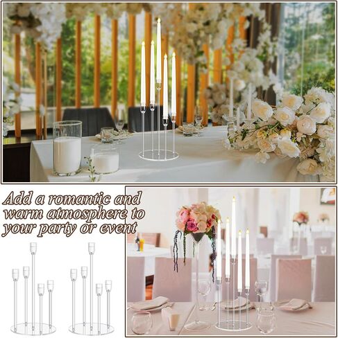 Barydat 4 Pieces Acrylic Candelabra Centerpiece Clear 5 Arms Candle Holder Centerpiece Taper Candle Holder Bulks Candlestick Holder for Wedding Christmas Party Gift, Fit 0.87" LED Candles in Kuwait