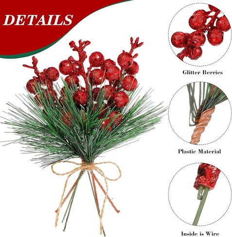 عيد الميلاد الاصطناعي فروع الصنوبر اللقطات الغصين مجموعة غصين بما في ذلك فروع الصنوبر الاصطناعي غصن الأخضر وهمية فروع باين إبر الصنوبر الأخضر التوت ينبع لزينة عيد الميلاد (كرسي، 48 قطعة) in Saudi Arabia