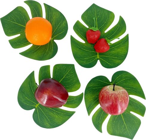 22 قطعة من الفاكهة الصناعية، فاكهة صناعية مع اوراق النخيل لتزيين الحفلات، فاكهة صناعية واقعية لتزيين الطاولة وديكور المنزل والمطبخ والتفاح والبرتقال والفراولة والعنب in Kuwait