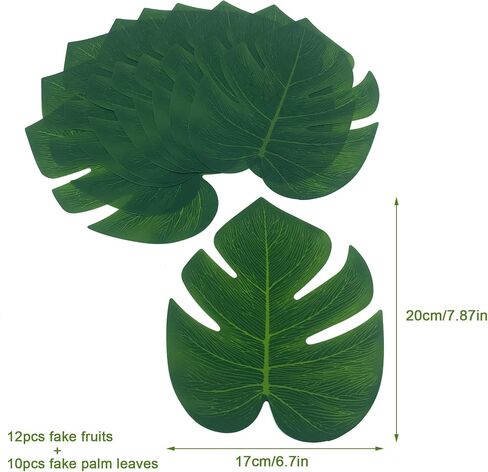 22 قطعة من الفاكهة الصناعية، فاكهة صناعية مع اوراق النخيل لتزيين الحفلات، فاكهة صناعية واقعية لتزيين الطاولة وديكور المنزل والمطبخ والتفاح والبرتقال والفراولة والعنب in Kuwait