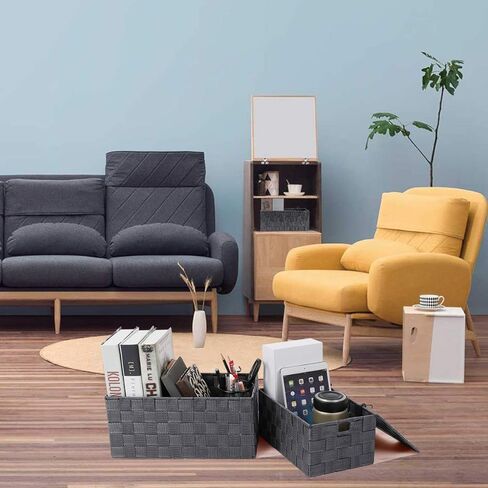 سلال تخزين منسوجة من KEDSUM، صناديق وصناديق وسلال تخزين بأغطية، وسلال ذات أشرطة منسوجة، وسلال تخزين منسوجة من النايلون، ومقابض حمل مدمجة (مجموعة سوداء من 4) in Kuwait