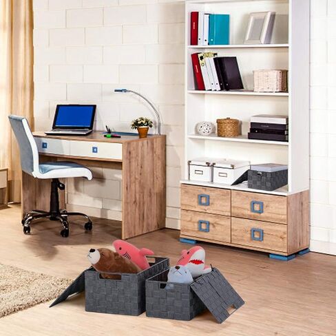 سلال تخزين منسوجة من KEDSUM، صناديق وصناديق وسلال تخزين بأغطية، وسلال ذات أشرطة منسوجة، وسلال تخزين منسوجة من النايلون، ومقابض حمل مدمجة (مجموعة سوداء من 4) in Kuwait