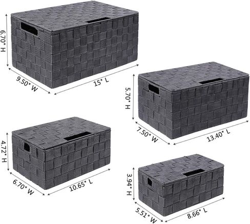 سلال تخزين منسوجة من KEDSUM، صناديق وصناديق وسلال تخزين بأغطية، وسلال ذات أشرطة منسوجة، وسلال تخزين منسوجة من النايلون، ومقابض حمل مدمجة (مجموعة سوداء من 4) in Kuwait