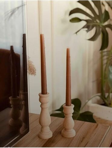 DUHALINE Wooden Candle Holder Set of 2,Rustic Farmhouse Candle Holder,Handmade Candle Holder,Wooden Accordion Candle Holders,Console Table Decoration Pieces,Luxury Fireplace Candle Holder in Saudi Arabia