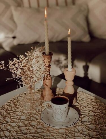 DUHALINE Wooden Candle Holder Set of 2,Rustic Farmhouse Candle Holder,Handmade Candle Holder,Wooden Accordion Candle Holders,Console Table Decoration Pieces,Luxury Fireplace Candle Holder in Saudi Arabia