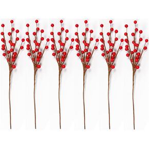 Suandsu 6 Pcs Artificial Red Berry Stems Branches Holly Christmas Berries for Crafts Wedding Holiday Home Wreath Decor 13.5" High in Kuwait