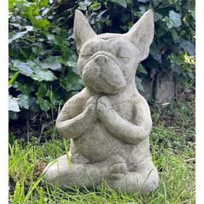 FAONIE Meditating Sitting French Bull Dog, Dog Statue-Resin Zen Animal Yoga Figurine in Kuwait