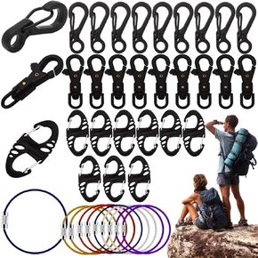 40 قطعة من مشابك شنطة الظهر الزنبركية الصغيرة، مشابك حلقية 8 اشكال، سلسلة مفاتيح سلكية من الستانلس ستيل وخطاف بلاستيكي دوار لباراكورد (4 عناصر، 10 قطع لكل عنصر) in Kuwait