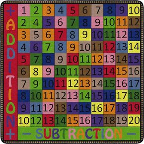 Flagship Carpets Math Equation and Problem Solving Carpet Rug for Children's Classroom, or Kid's Bedroom, Educational and Learning Area, 4' x 4', Addition and Subtraction