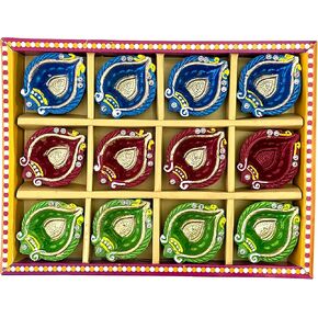 كيه اس جون مجموعة من 12 قطعة من الديا الهندية لبوجا | صلصال | حامل ديا للديكور | مصابيح ديا لبوجا | هدايا ديوالي وديكور ميتي ديا لتزيين الديوالي مع فتائل قطنية in Kuwait