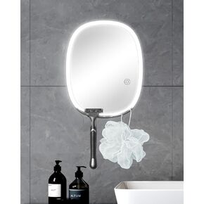 Anfauny Dimmable LED Fogless Shower Shaving Mirror with 3 Light Colors, Double Razor Holders Shatterproof Shaving Mirror, 360° Rotation No-Drilling Wall-Mounted Anti-Fog Bathroom Mirror for Men Women in Saudi Arabia
