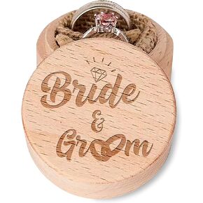 DOFAFALA Always and Forever Engraved Rustic Vintage Wood Engagement Wedding Jewelry Storage Ring Box, Wooden Ring Holder for 2 Rings